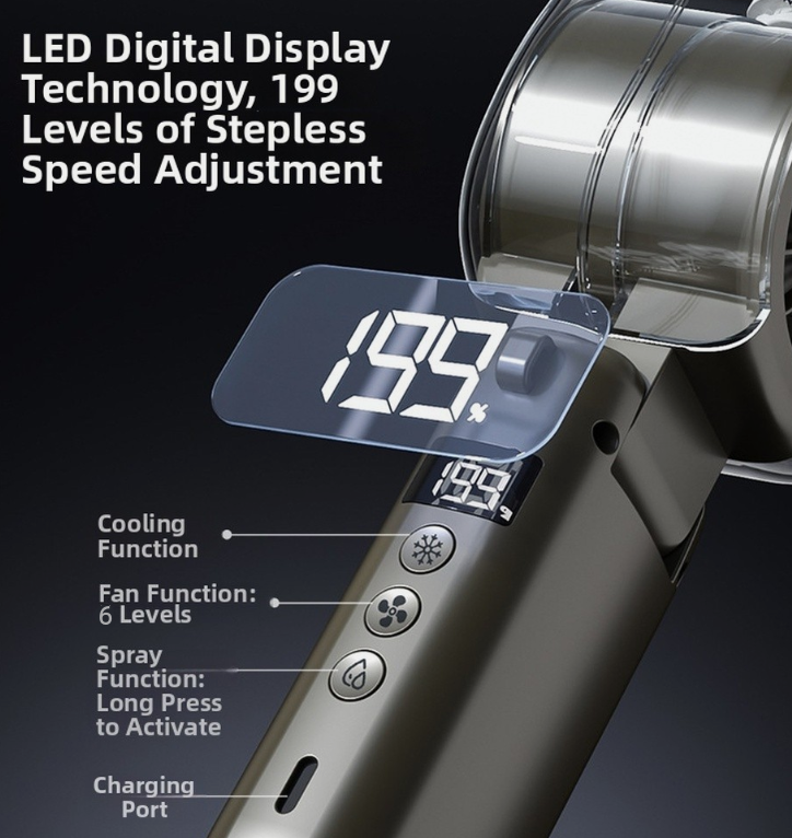 Smart Rechargeable Fan with Cooling Mist and LED Battery Status Display