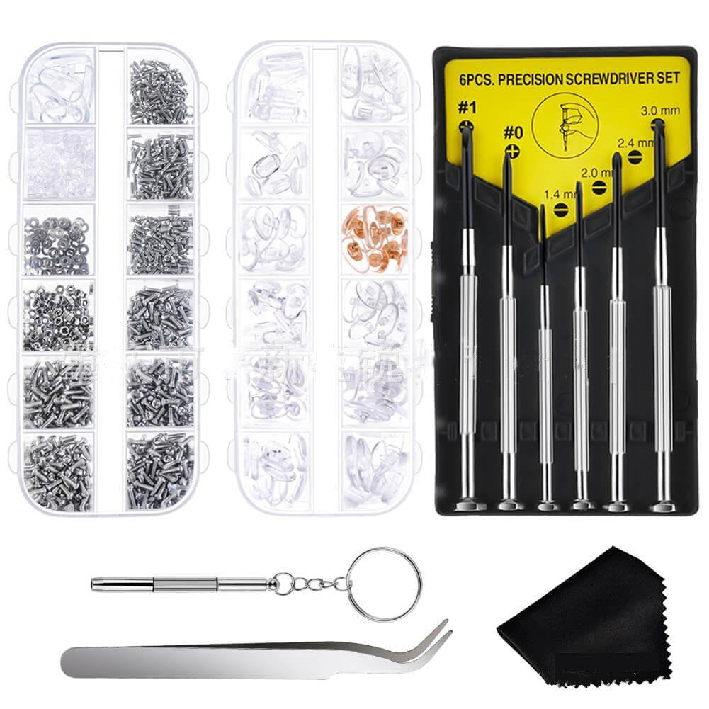 Eyeglass Repair Kit,1220 Pcs Glasses Screws Kit and Nose Pads with Screwdrivers