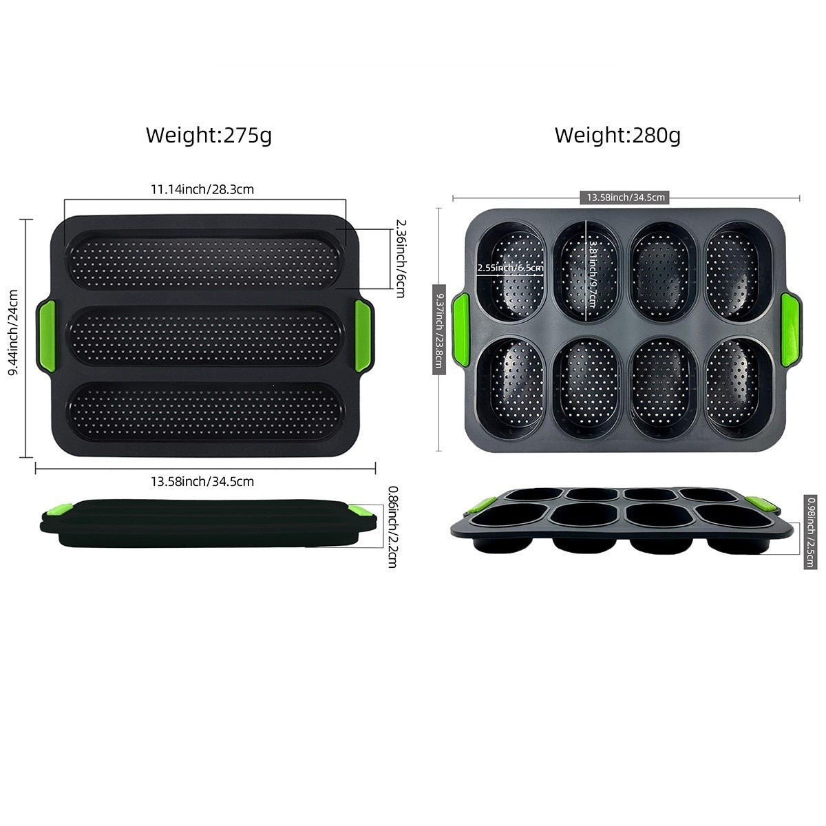 Set of 2 Silicone Baguette Burger Bun Pan Nonstick French Bread Bake Mold Moulds