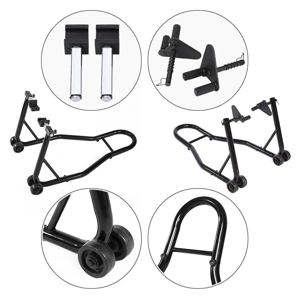 2PCS Heavy Duty Motorcycle Front & Rear Stand Lift Spoolift Paddock Swingarm Arm