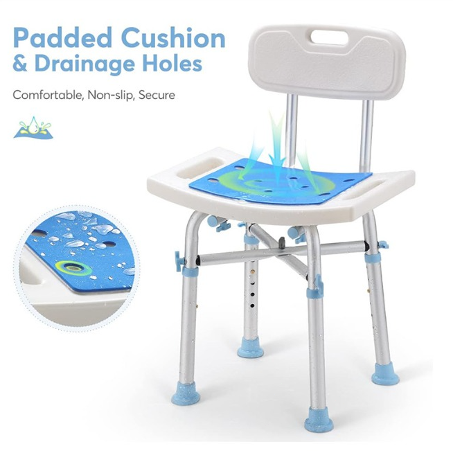 Shower Chair Bath Seat with Back Height Adjustable