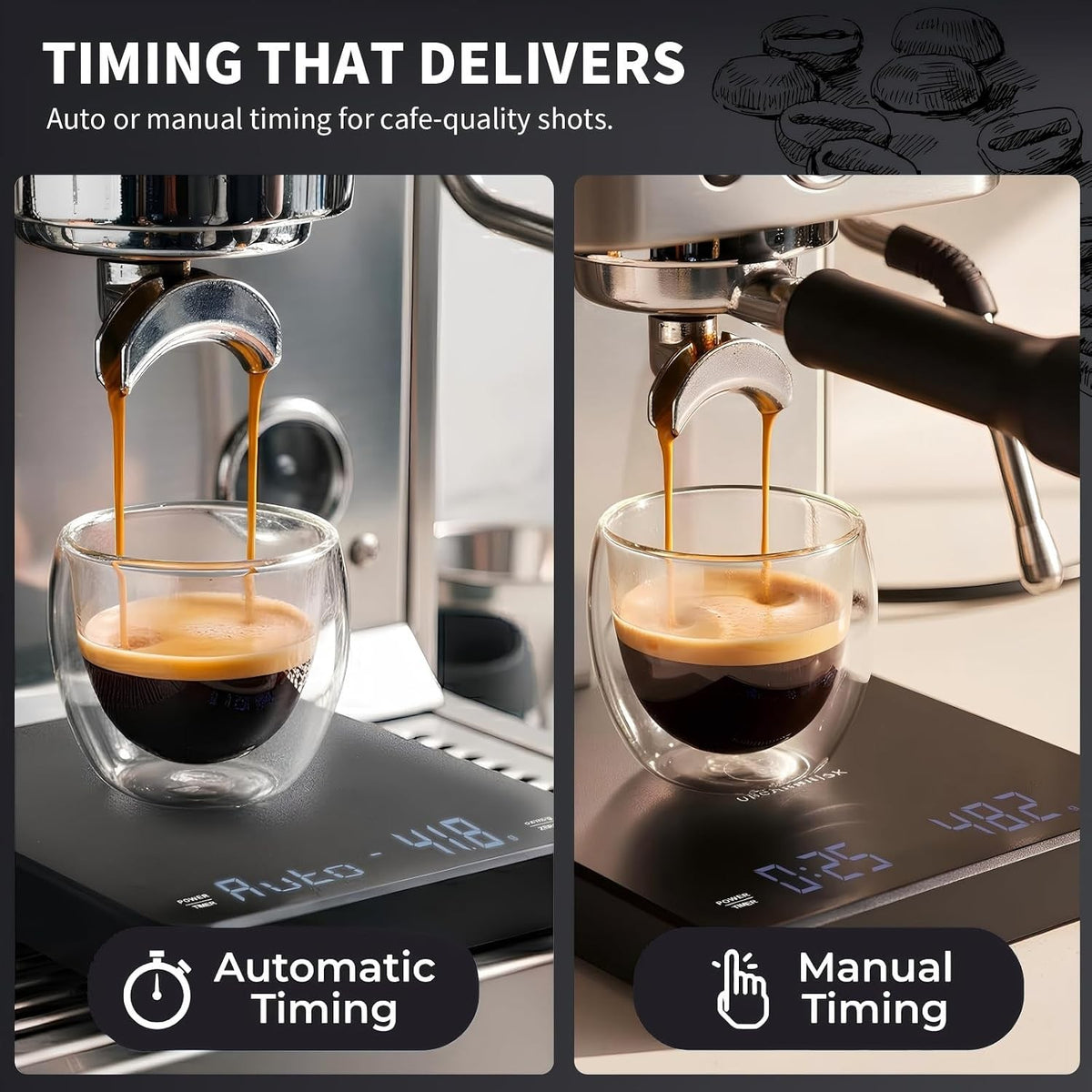 High Precision Digital Coffee Scale Rechargeable LED Display with Timer 3kg