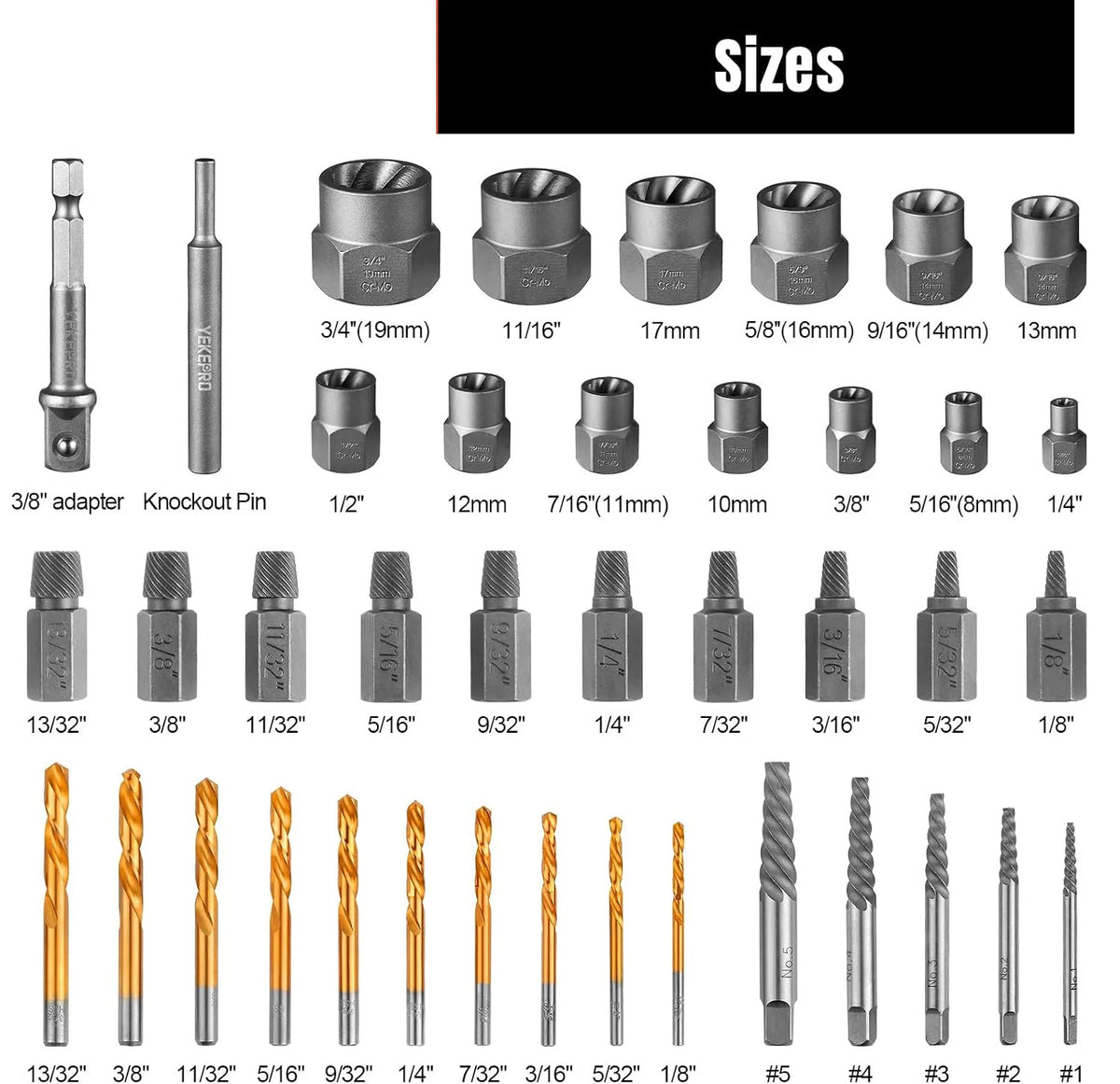 40pcs Damaged Rounded Bolt Nut Stud Screw Remover Extractor Set