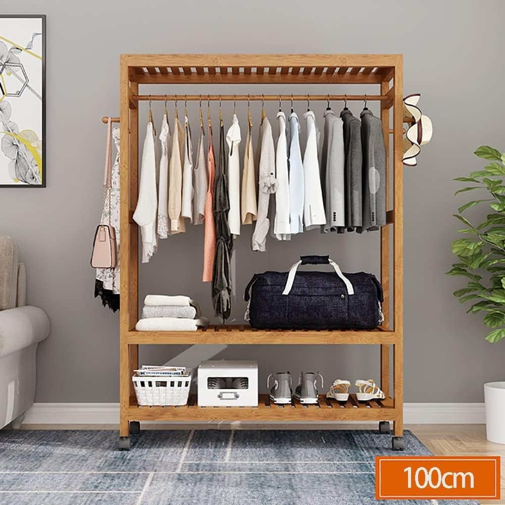 Wooden Coat Rack on Wheels 100cm