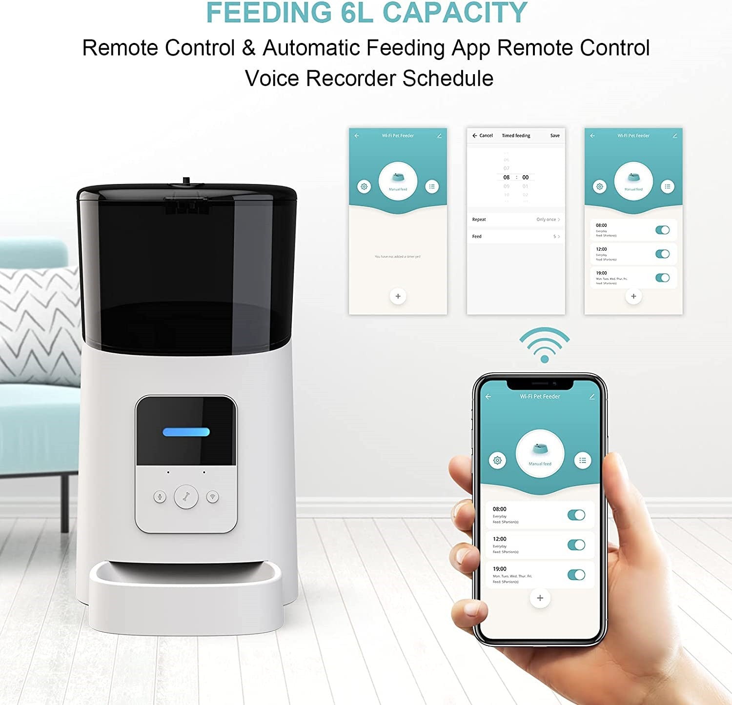 6L Automatic Cat Feeder Wi-Fi Enabled Smart Pet Feeder for Cats and Dogs