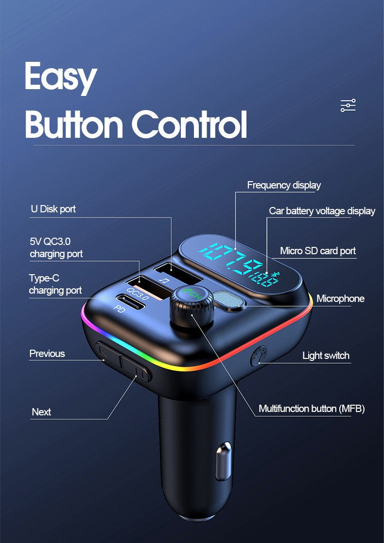 Bluetooth FM Transmitter for Car, 7 Colors LED Car Radio Bluetooth Adapter
