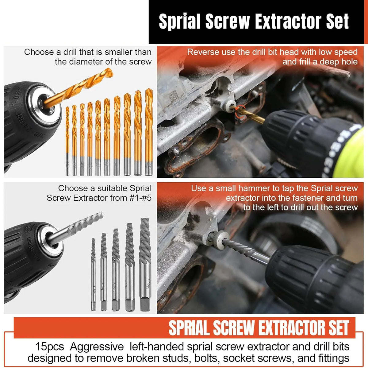 40pcs Damaged Rounded Bolt Nut Stud Screw Remover Extractor Set