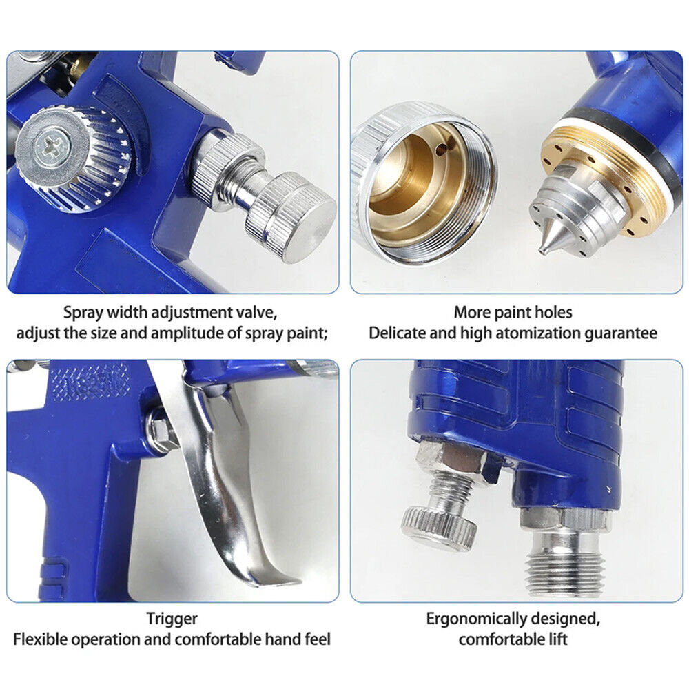 2Pcs HVLP Air Spray Gun Kit Pressure Paint Gravity Tool Blue Set