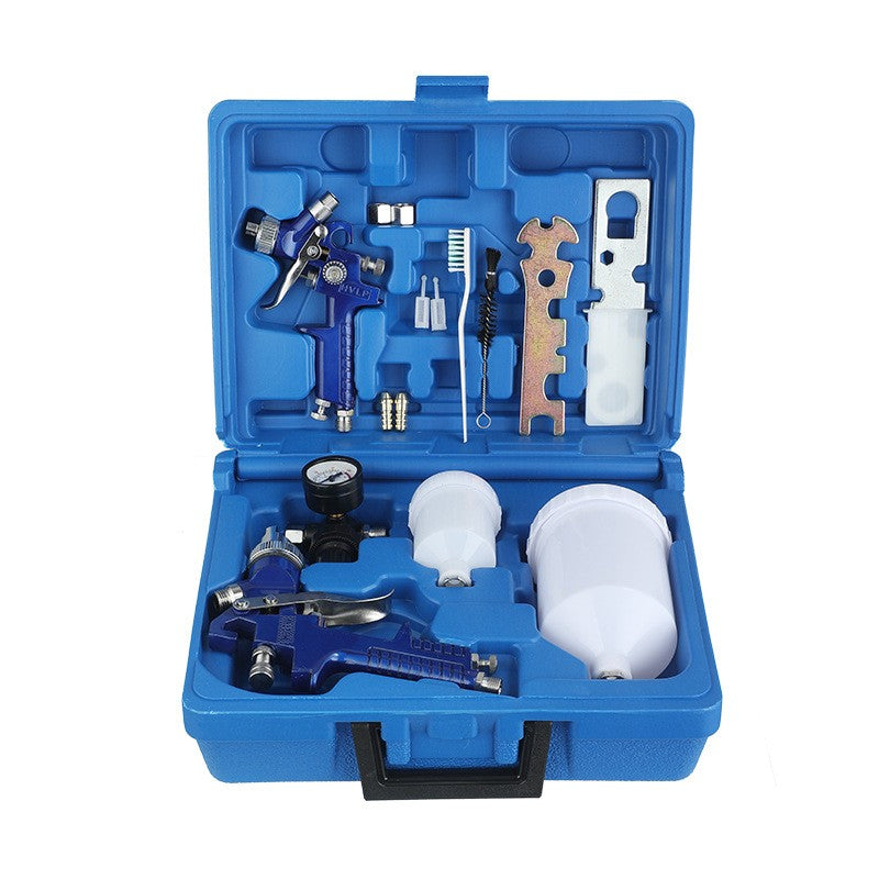 2Pcs HVLP Air Spray Gun Kit Pressure Paint Gravity Tool Blue Set