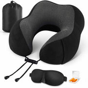 Memory Foam Travel Pillow Neck Support Earplugs Eye Mask