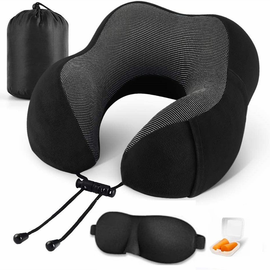 Memory Foam Travel Pillow Neck Support Earplugs Eye Mask