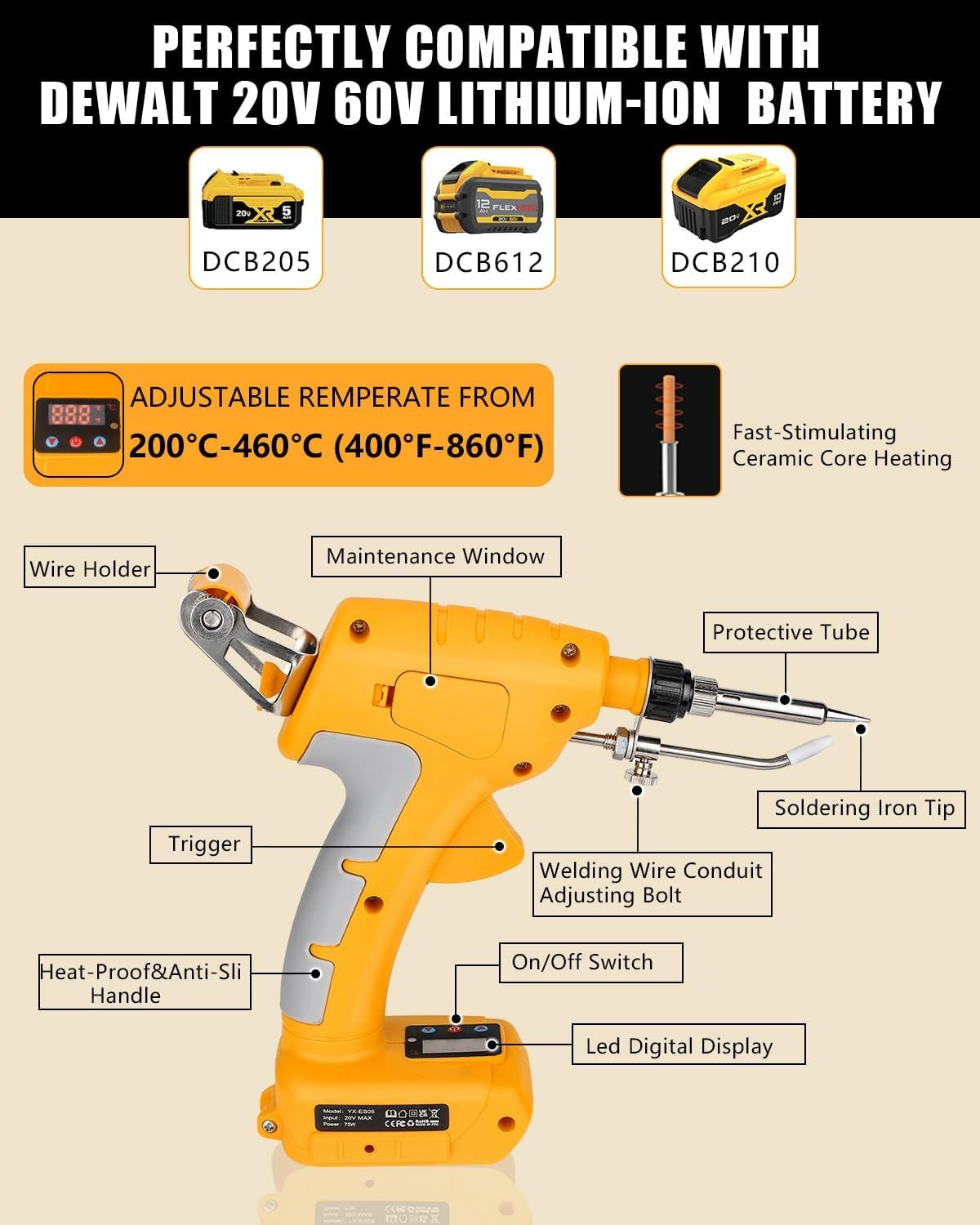 Soldering Iron Gun for Dewalt 18V Battery Cordless Soldering Iron Kit 75W