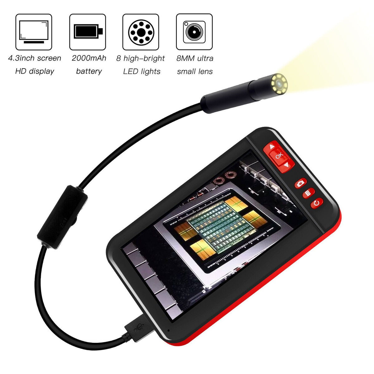 Industrial Endoscope Camera 1080P HD 4.3'' Borescope 2M 5M 10M Cable