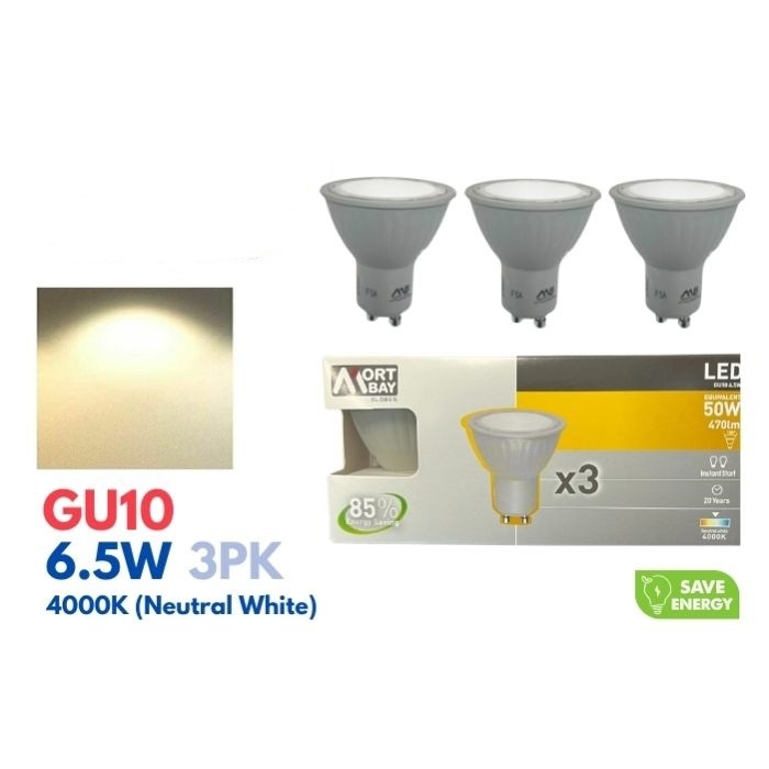 Pack of 3 Mort Bay LED Bulb GU10 85% Energy Saving, Instant Start 6.5W, 470lm
