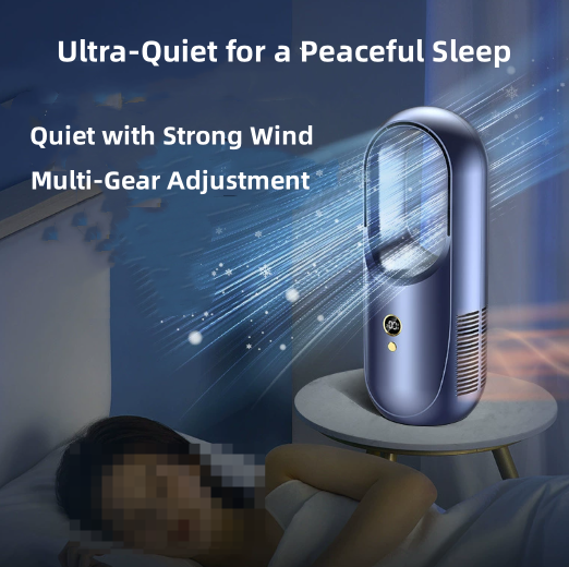 Bladeless Desk Fan Portable, Battery Operated with 6speeds, Quiet Cooling