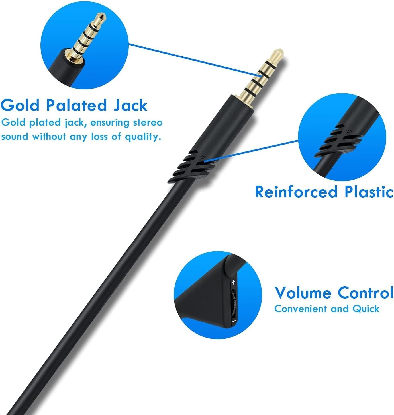 Replacement Audio Aux Cable Cord with Volume Control for Astro A10/A30/A40