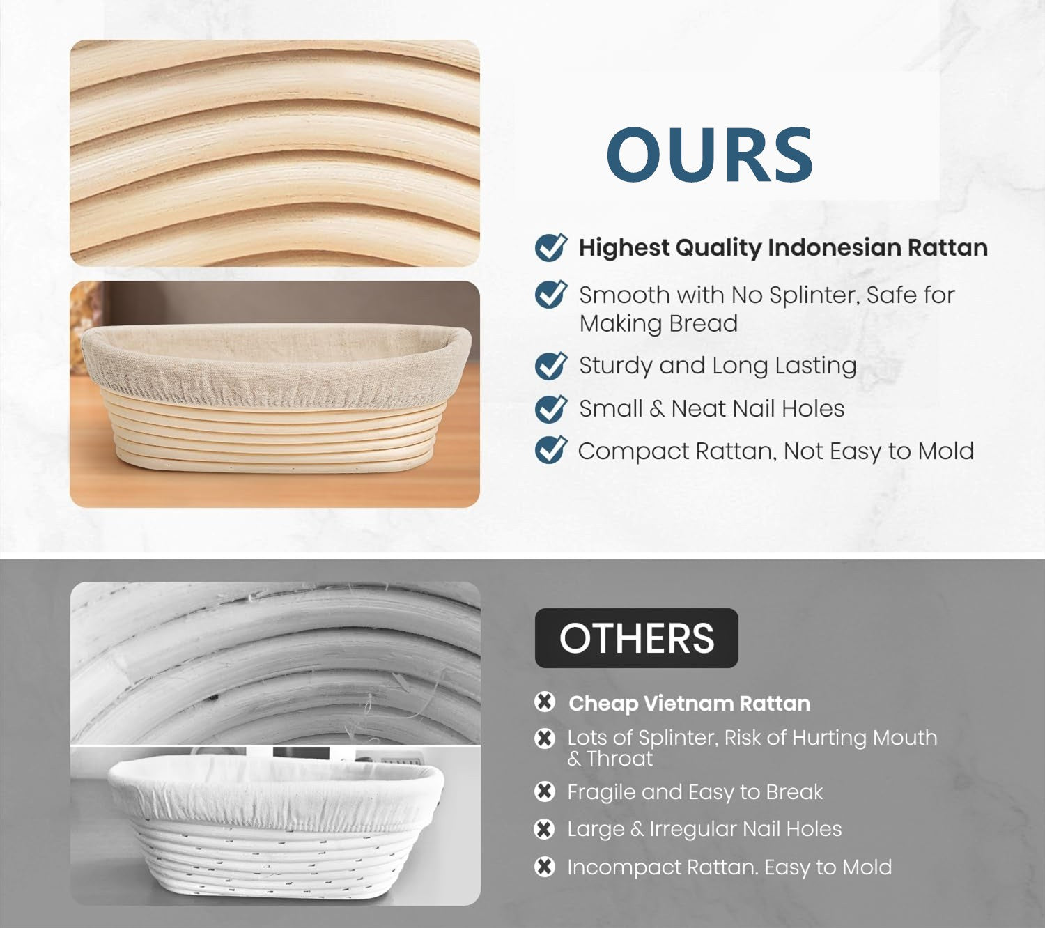 10 Inch Round Bread Banneton Proofing Basket Set