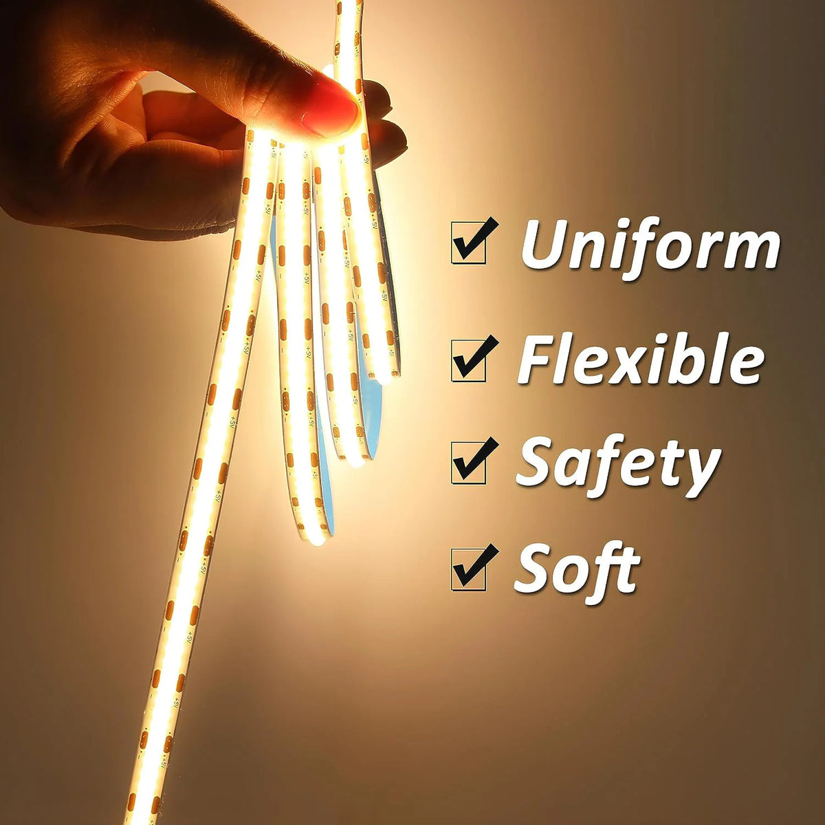 1M Dimmable USB LED Light Strip Warm White COB LED Strip Lights Touch Switch Controller