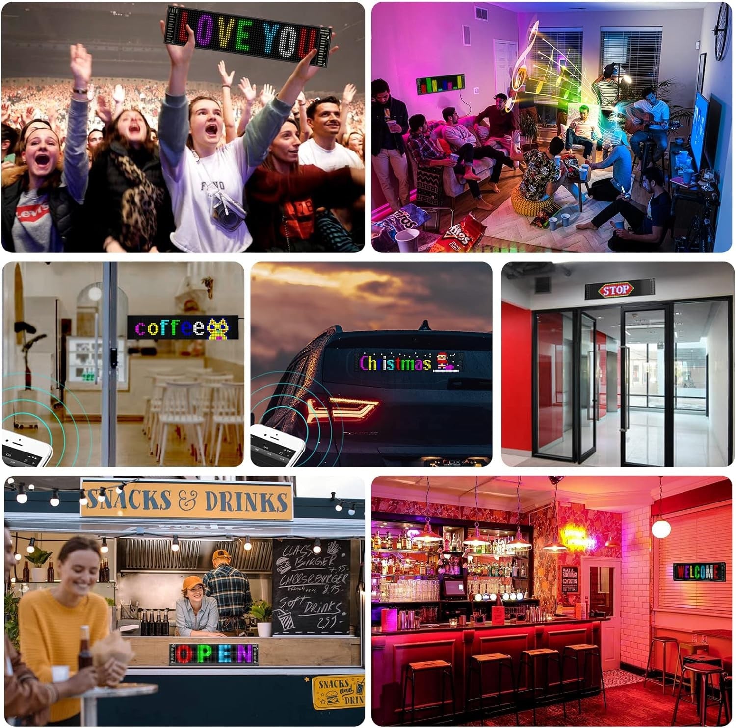 Programmable Led Sign, 102x348MM Pre-made Animations & Text Led Car Sign