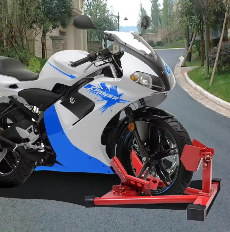 Heavy Duty Adjustable Motorcycle Front Wheel Chock Motorbike Trailer Stand