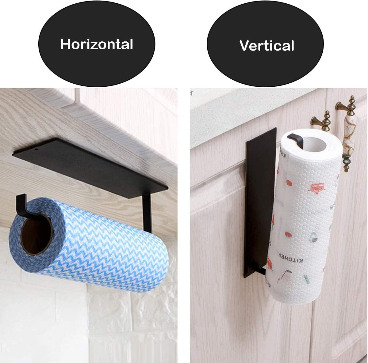 Black Paper Towel Holder Hanger Rack Kitchen Shelf Organizer Under Cabinet Roll Cup