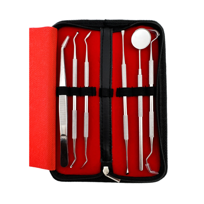 6PCS Dental Hygiene Tools Teeth Cleaning Kits Mirror Scraper Pick Scaler Tweezer