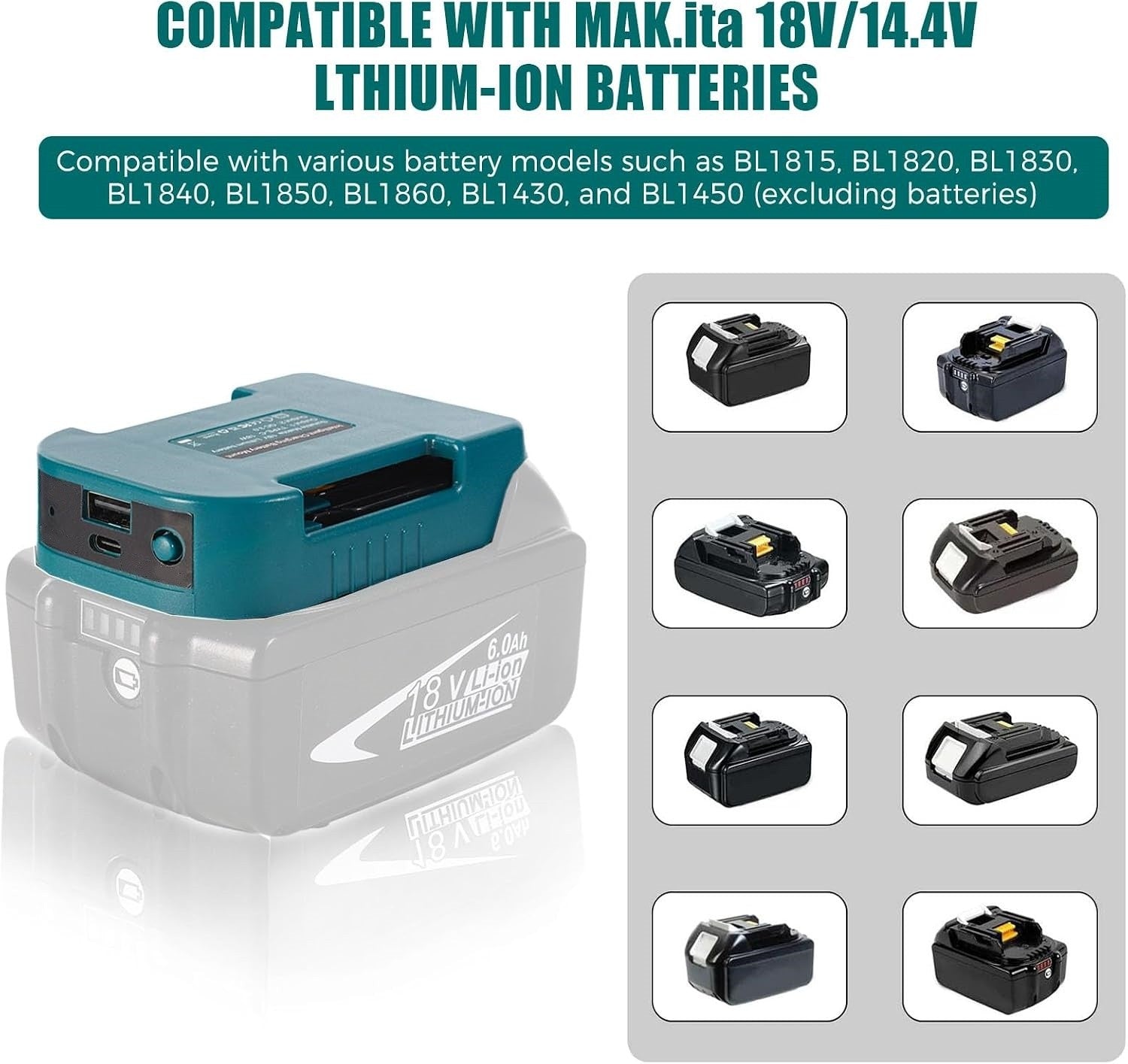 for Makita 18V Battery Adapter - Dual USB-C & USB-A Charger with Belt Clip