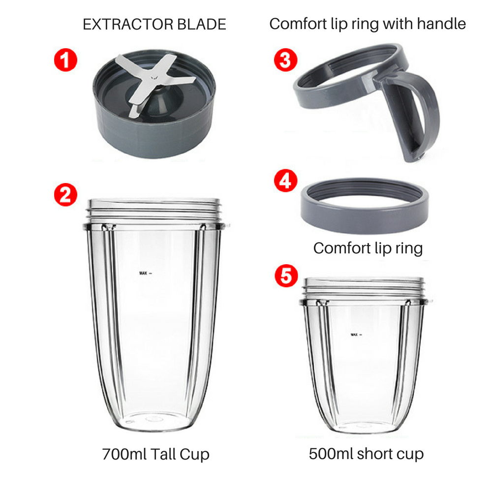 5Pcs Cups & Blade for NutriBullet 600W 900W