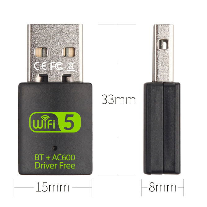 Dual Band 600Mbps USB WiFi Bluetooth 5.0 Wireless Dongle AC600 Adapter 2.4/5GHz