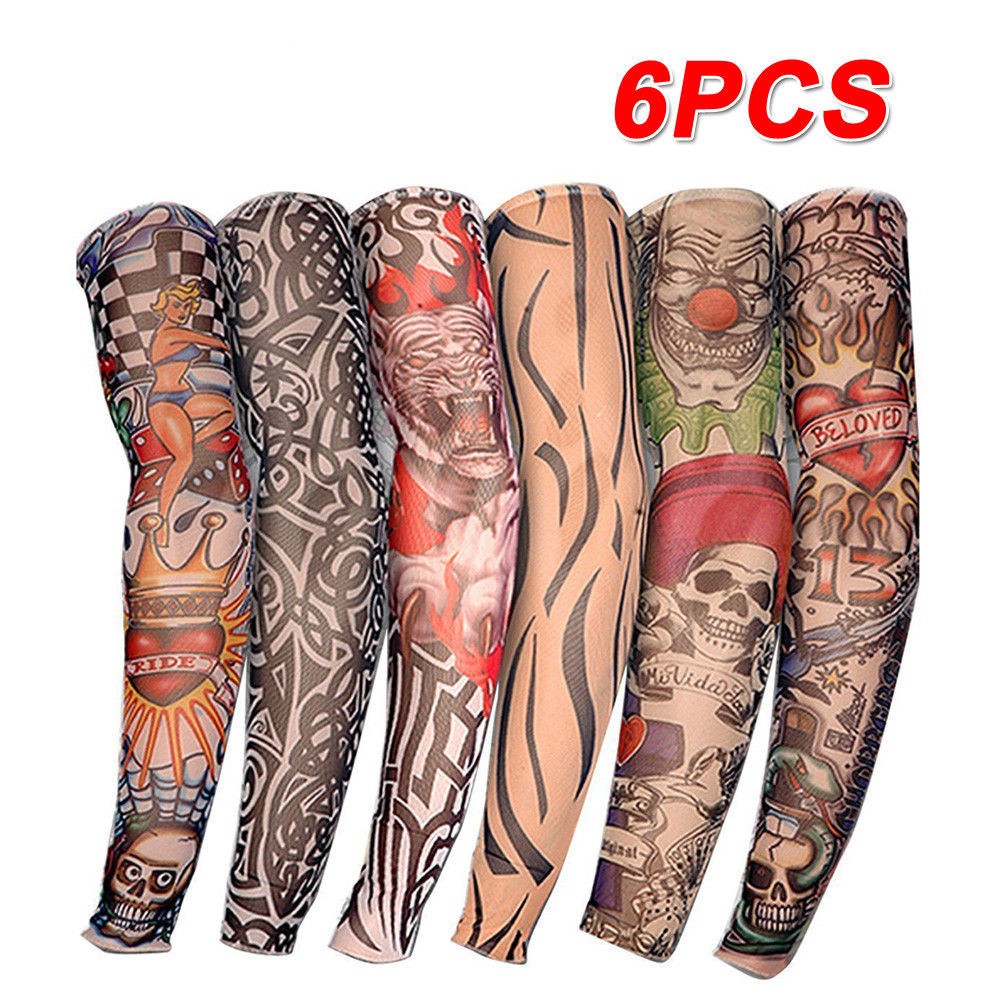 Stretch Costume Fake Tattoo Sleeve Arm Stocking Pack of 6