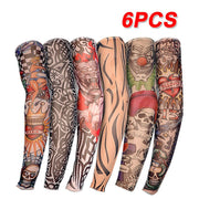Stretch Costume Fake Tattoo Sleeve Arm Stocking Pack of 6