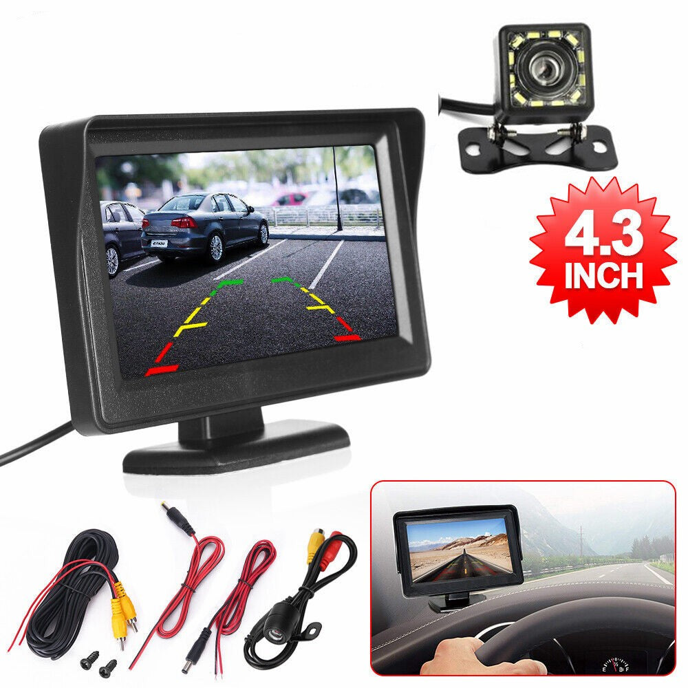 4.3" HD TFT LCD Monitor Car Reverse Camera Kit Rear View Backup IR Night Vision