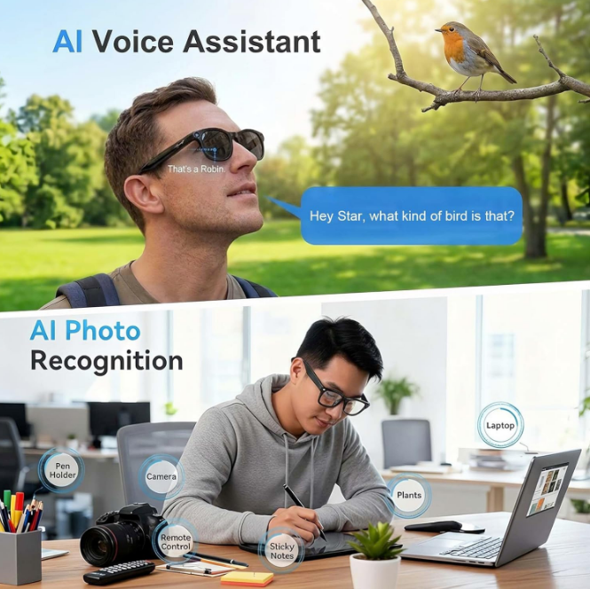 AI Smart Glasses 5MP Camera 1080P Video Recording AI Voice Assistant Translate