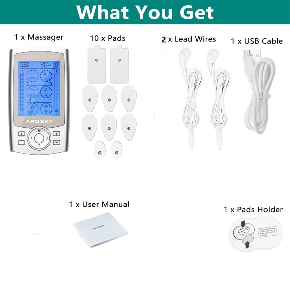 TENS Machine with 24 Massage Modes & 10 Pads