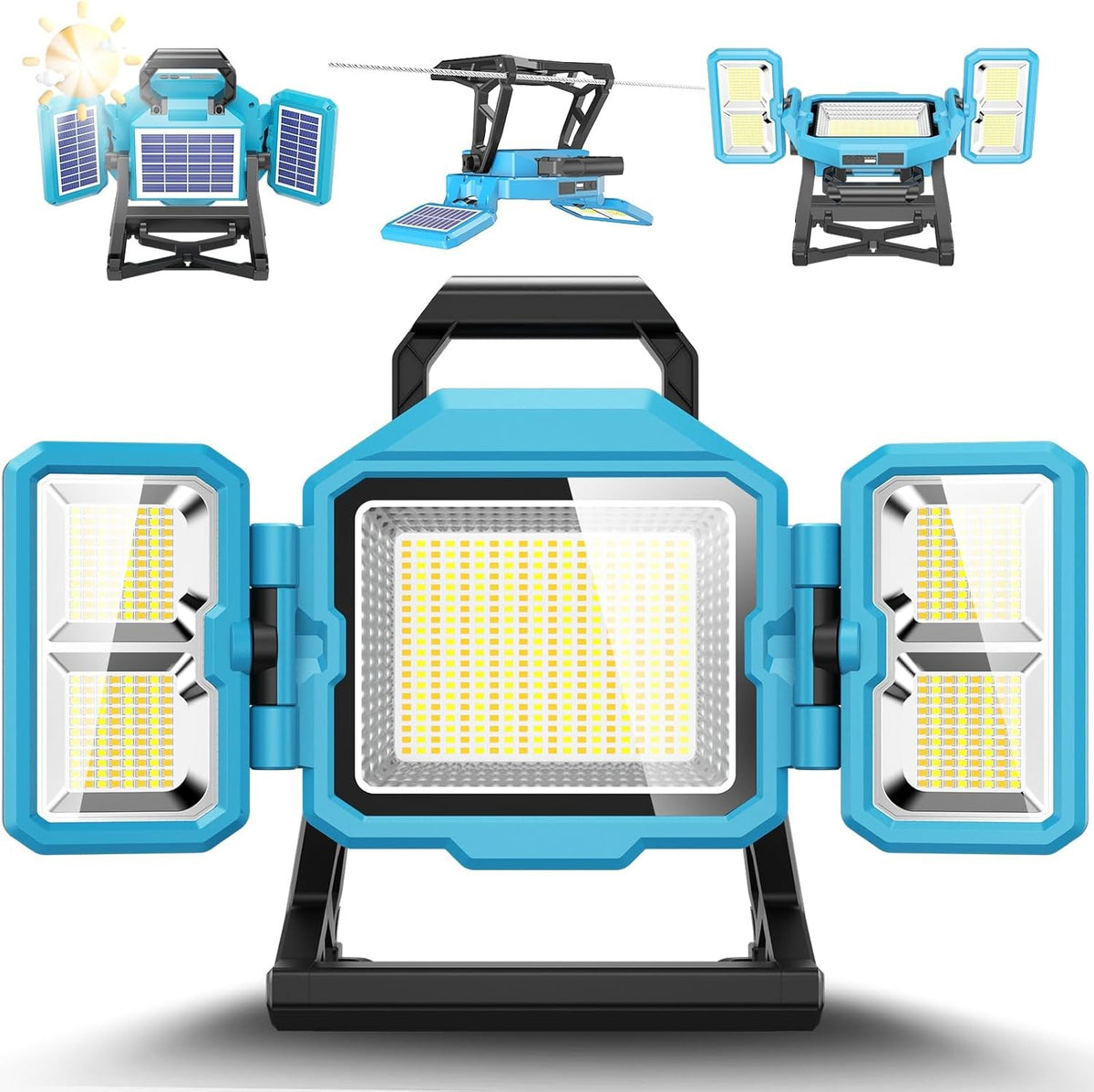 88W Solar Rechargeable Work Light 52000Lumen Foldable LED Work Lights w/ 3 Modes