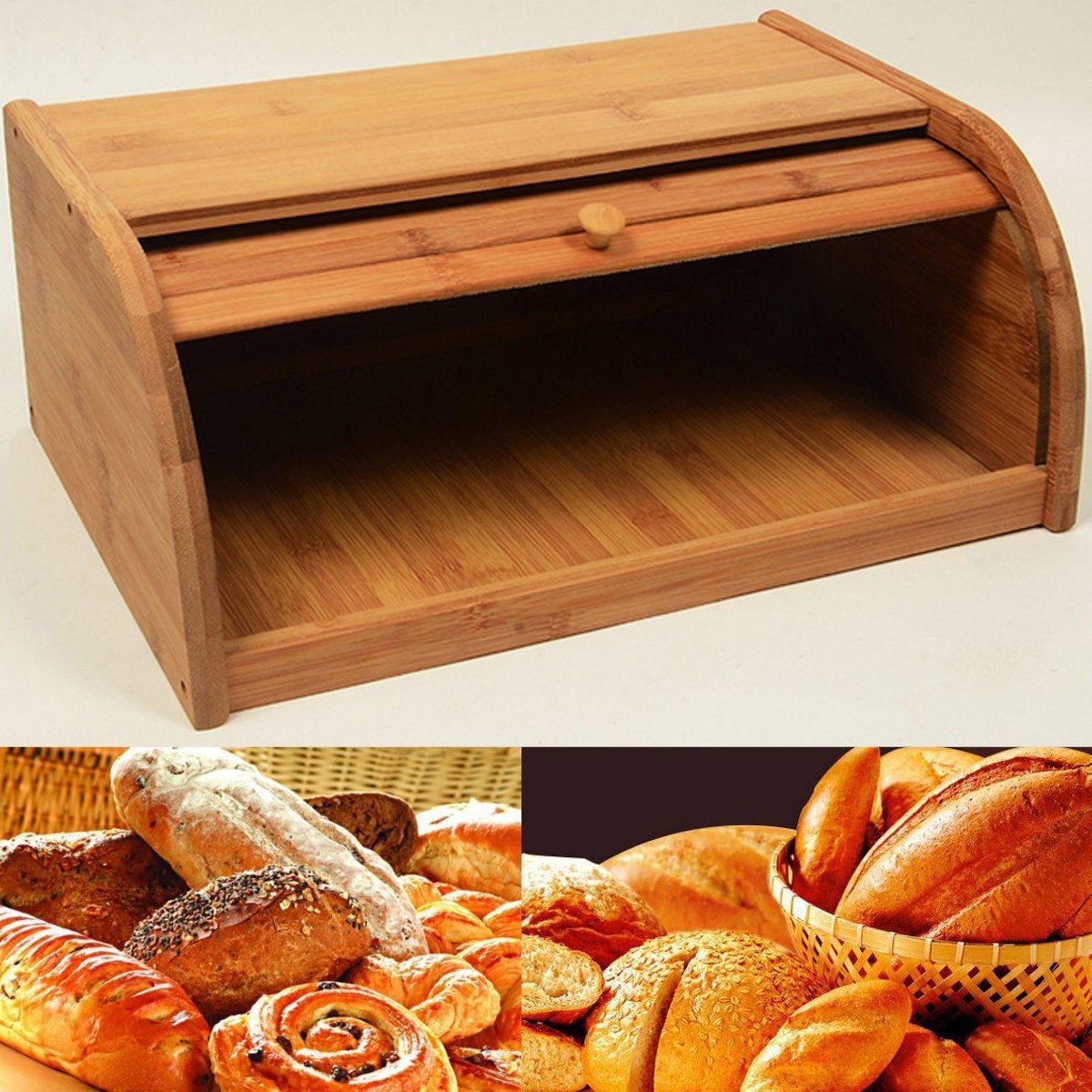 Bamboo Bread Bin Storage Box Loaf Container