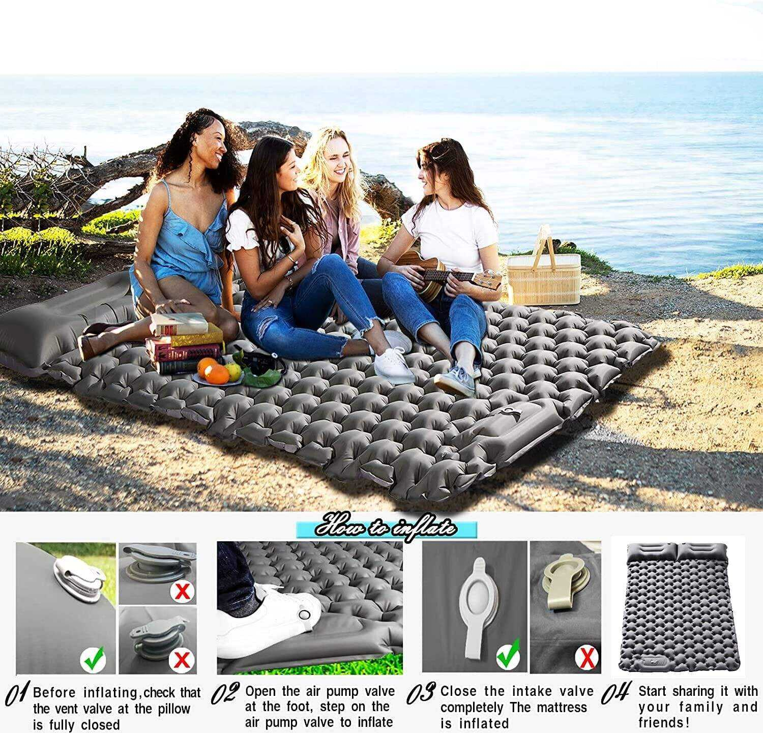 Self Inflating Mattress Sleeping Pad Camping Air Bed Mat Pillow Bag
