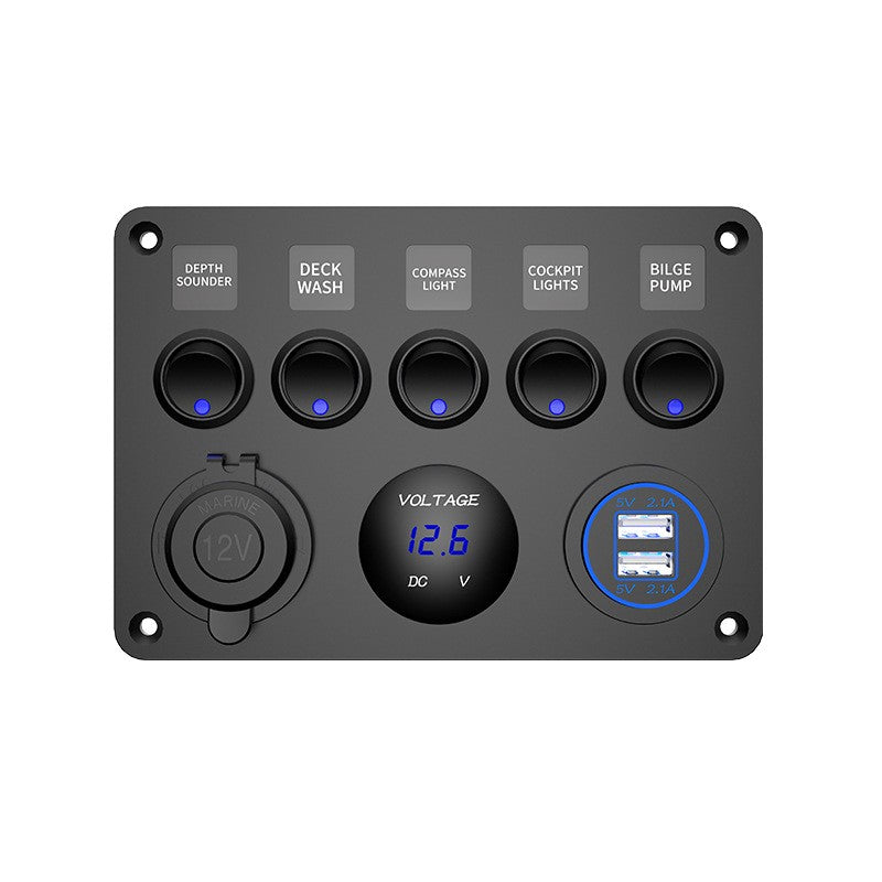 5-Gang Multi-Functional Rocker Switch Panel With Dual USB Charger