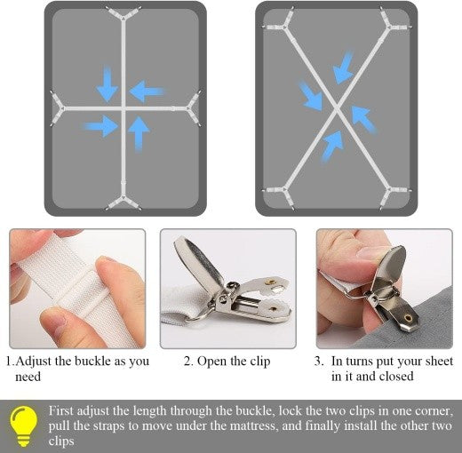 2 Pcs Adjustable Crisscross Bed Sheet Holder Straps for Bedsheets Fitted Sheets