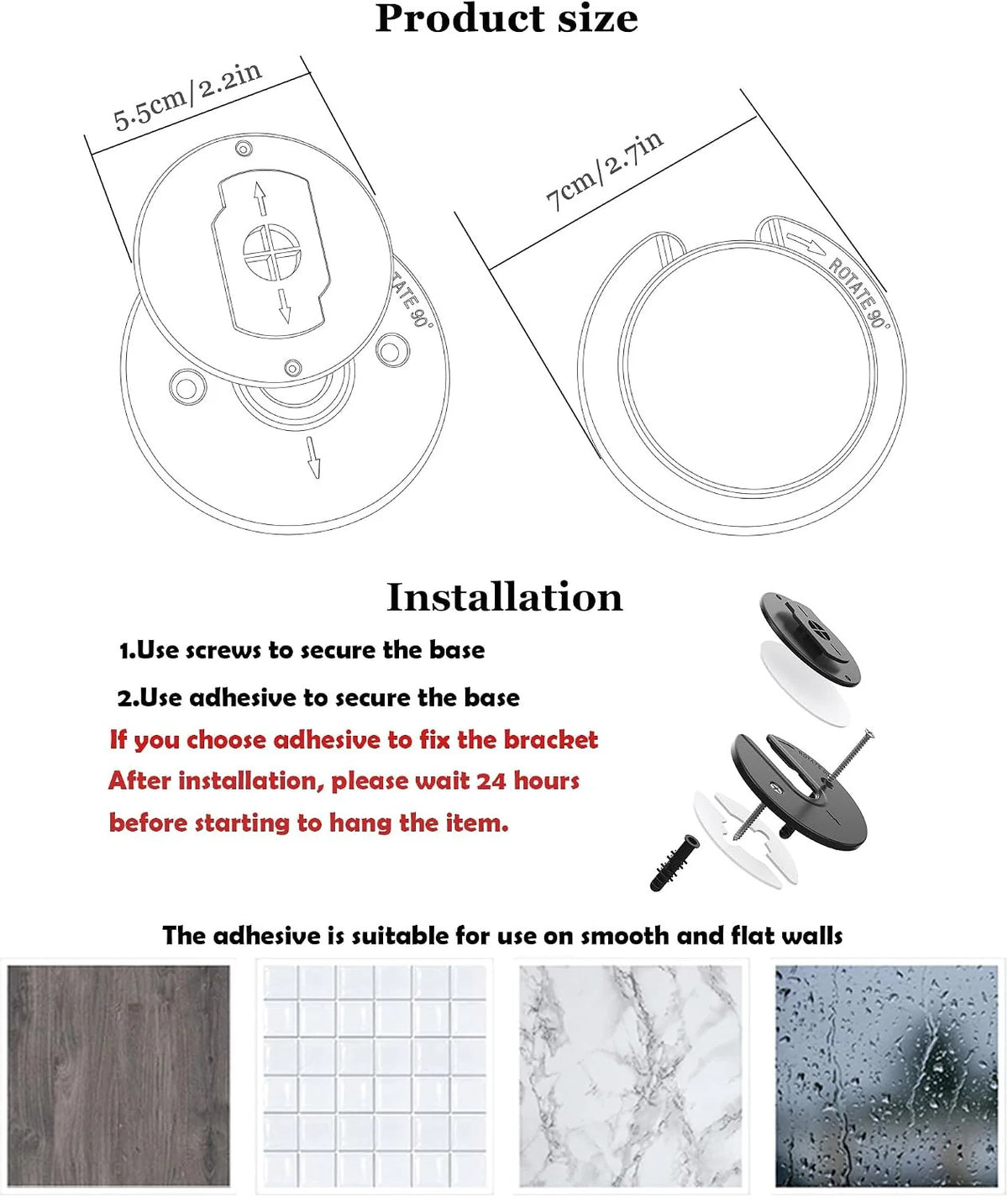 Universal Tablet Wall Mount Black Adjustable 90 Degrees Rotating Tablet Holder