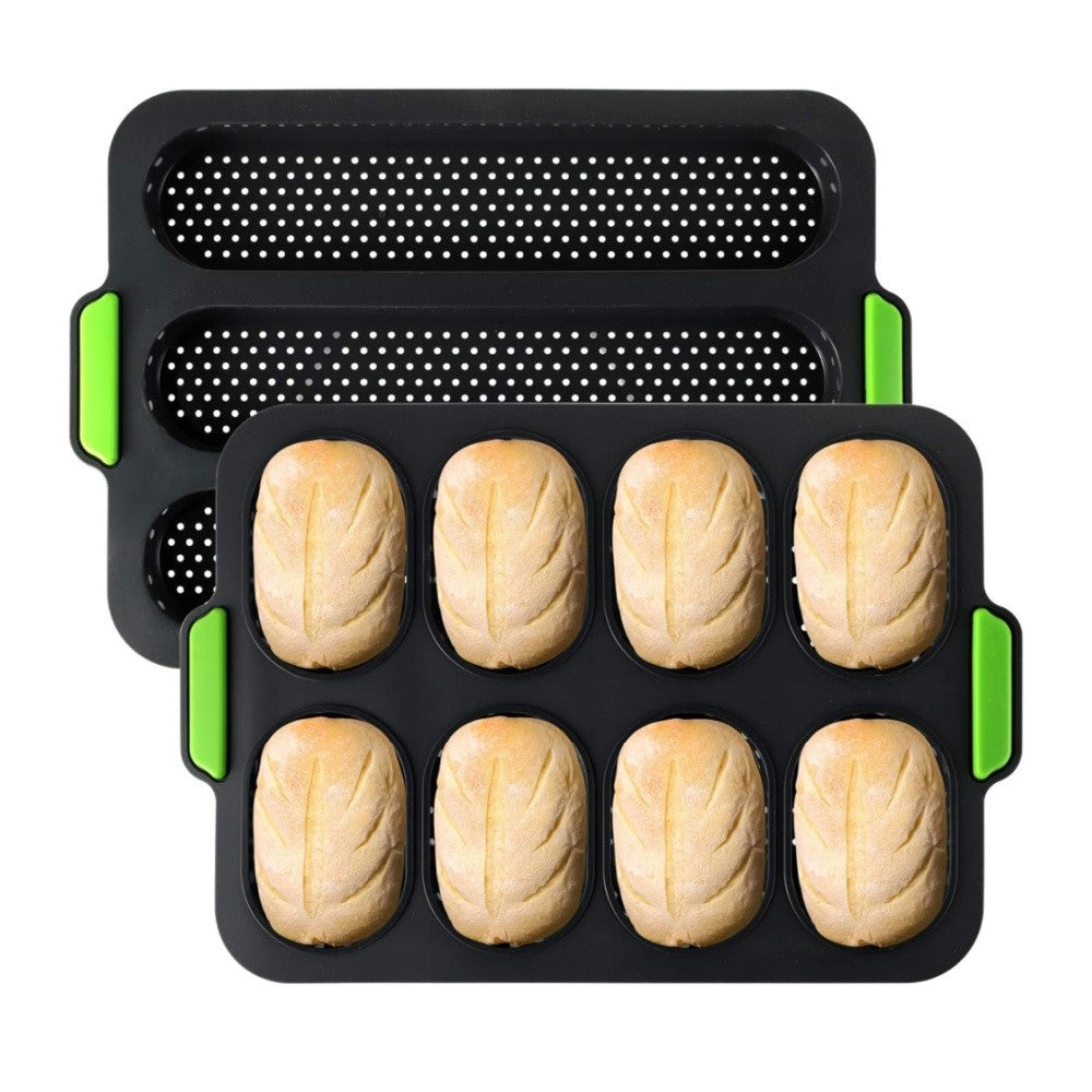 Set of 2 Silicone Baguette Burger Bun Pan Nonstick French Bread Bake Mold Moulds