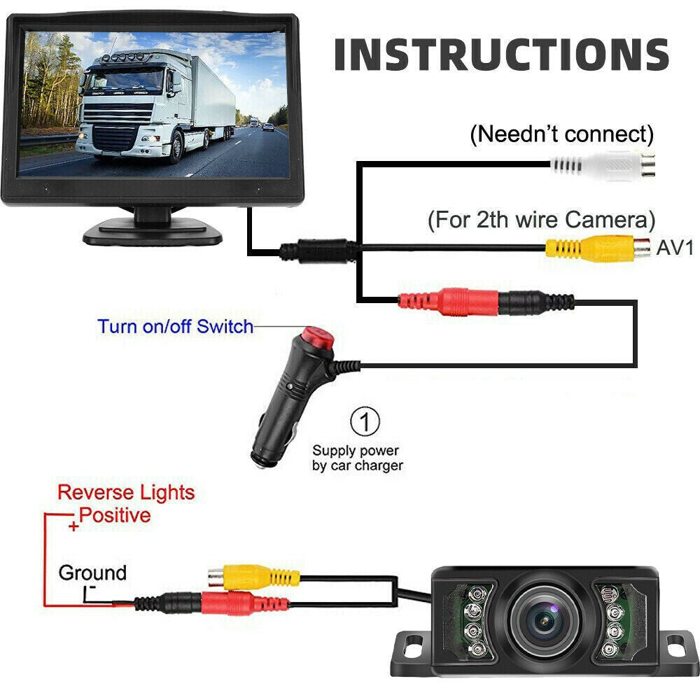 Wireless 5" Monitor Reverse Camera Rear View Backup Parking Cam Kit Night Vision
