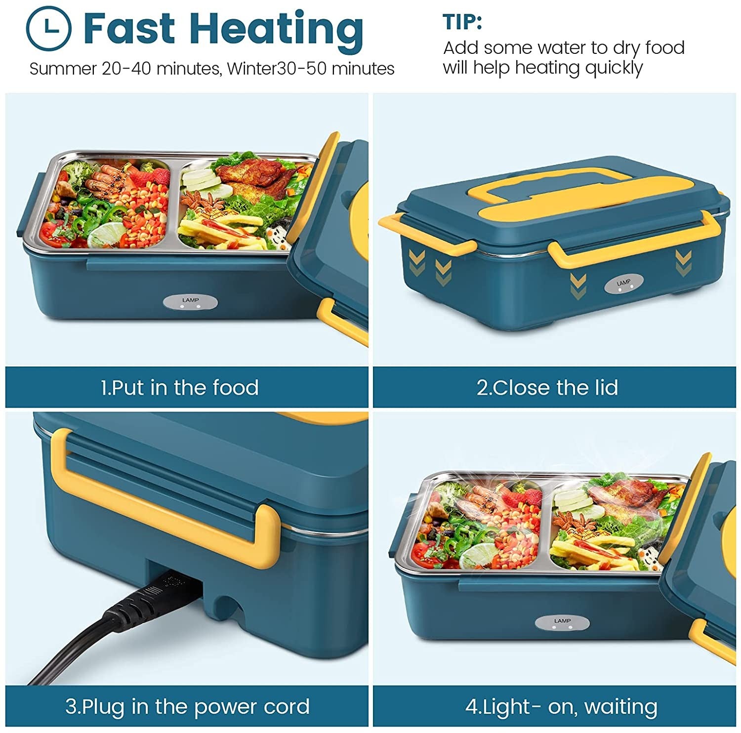 Portable Electric Heated Car Plug Heating Hot Travel Lunch Box Bento Food Warmer