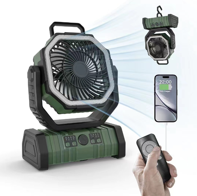 20000mAh Camping Fan with LED Light Auto-Oscillating Desk Fan with Remote & Hook