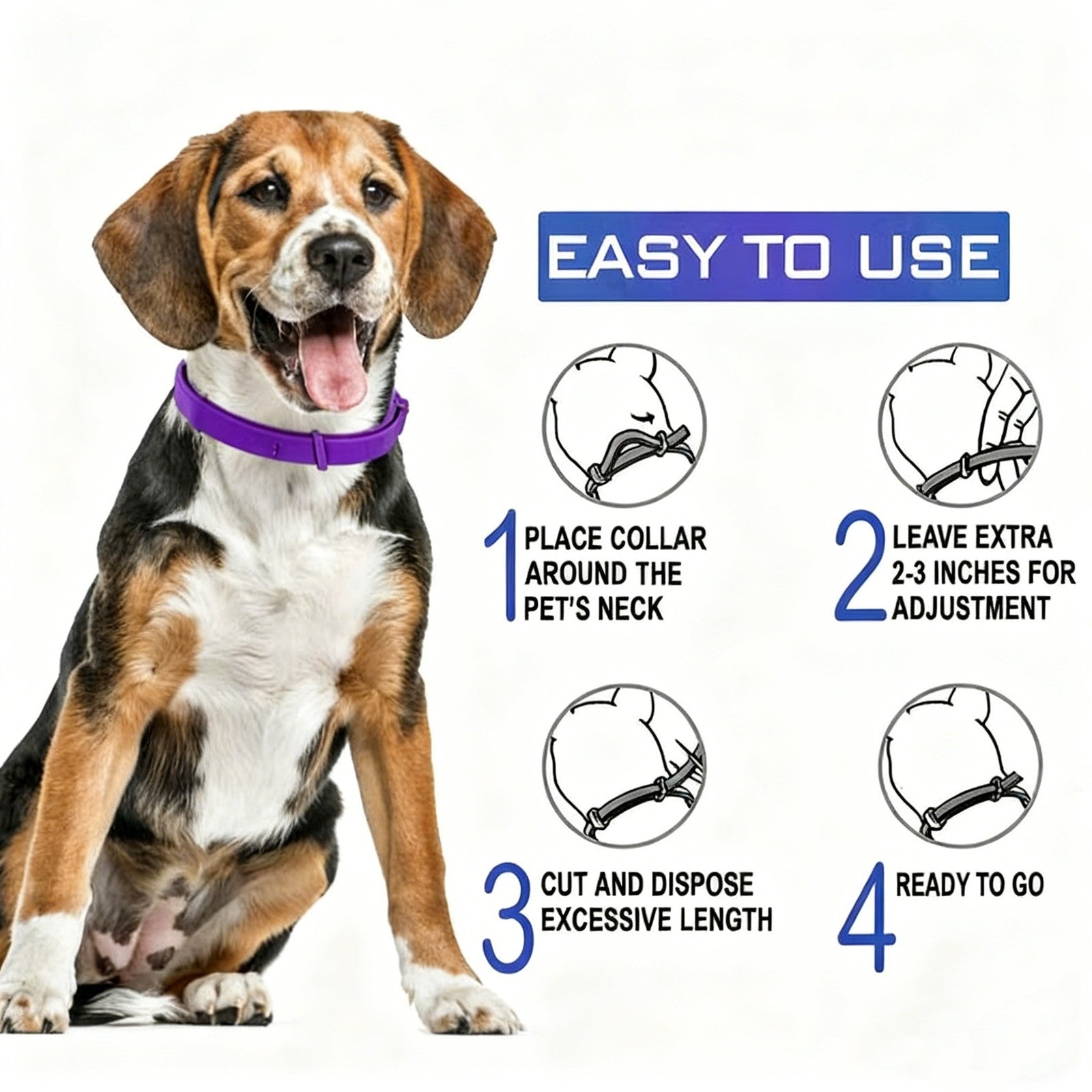 Purple 63.5cm Adjustable Flea Tick Collar for Dogs Design Natural Ingredients
