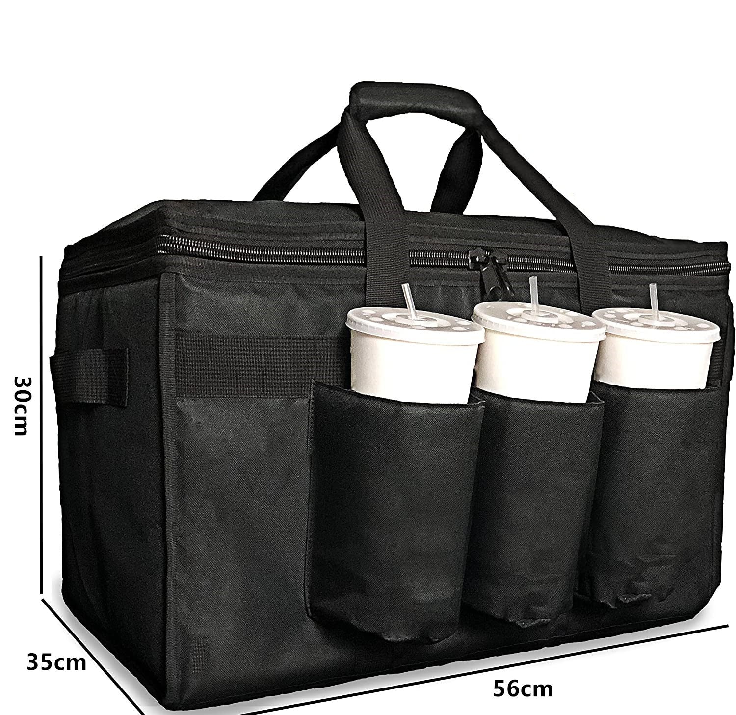 Insulated Food Pizza Delivery Bag with Cup Holders Drink Carriers