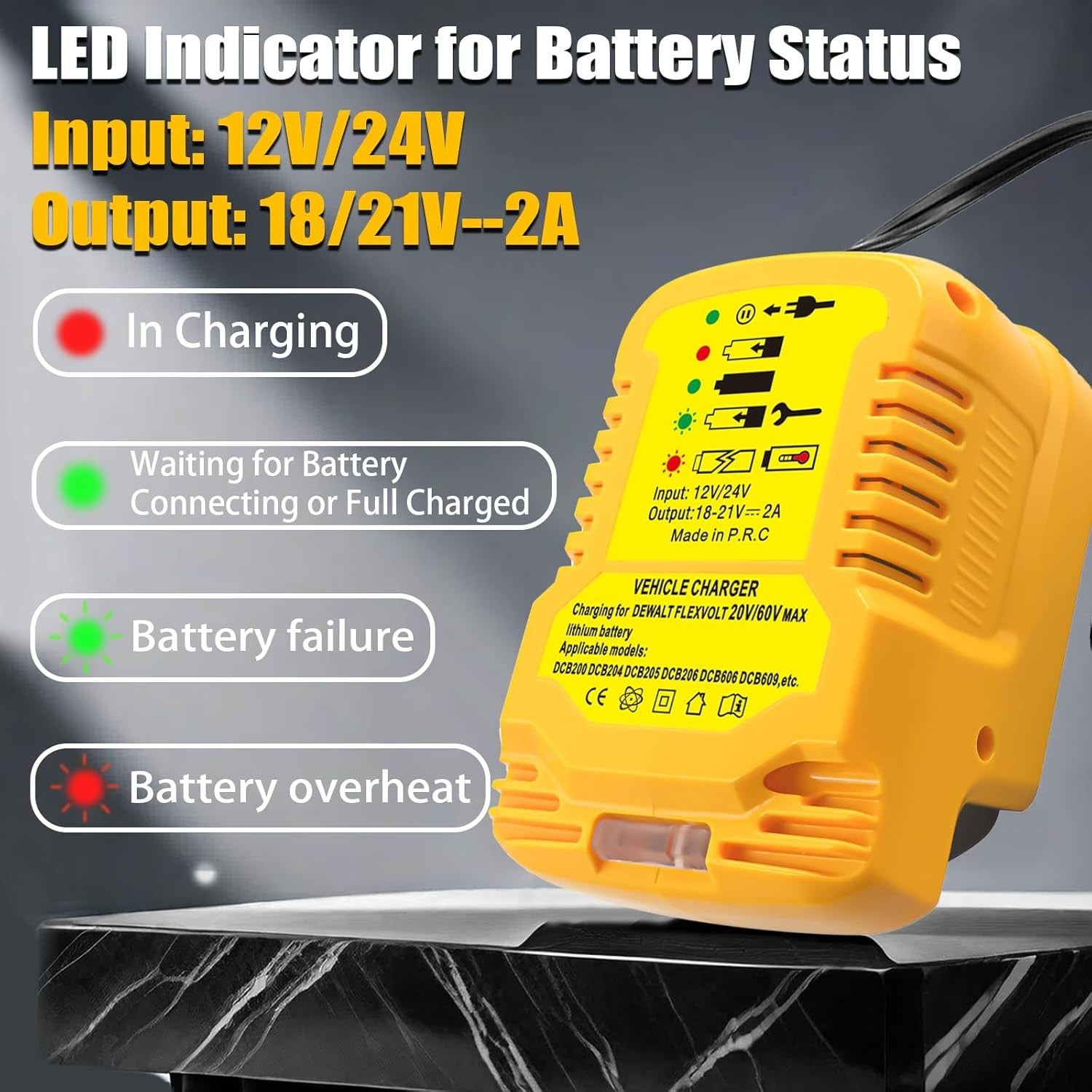 DCB112 Mini Car Charger for Dewalt 18V 20V Battery Car Charger Cigarette Lighter