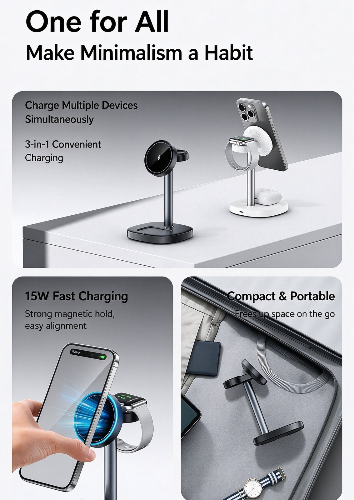 Magnetic Wireless Fast Charging Station 15W for iPhone, Apple Watch and AirPods