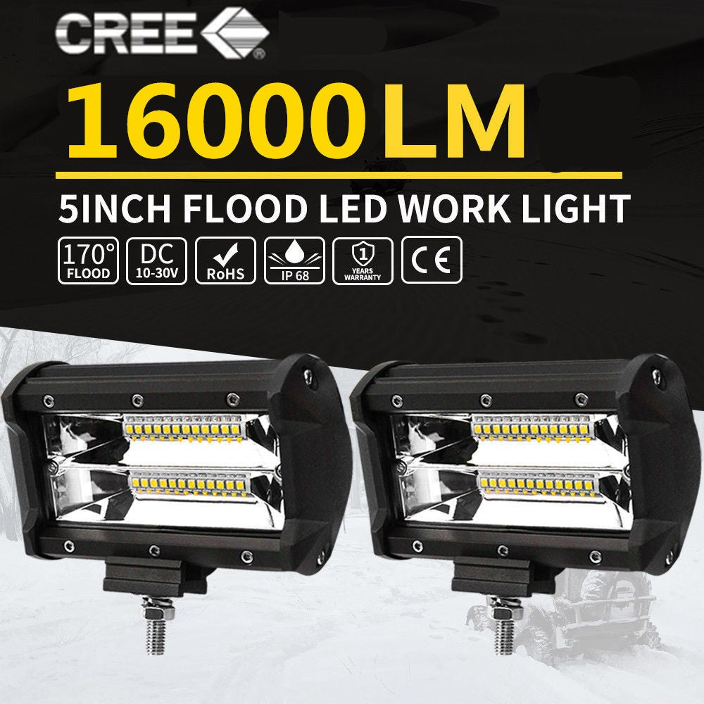 2X 5inch LED Work Driving Light Bar Flood Beam Offroad Boat Truck 12V 24V