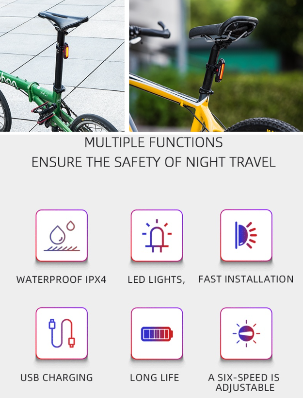 ROCKBROS Waterproof LED Bike Rear Light Rechargeable Red Light Bicycle Light